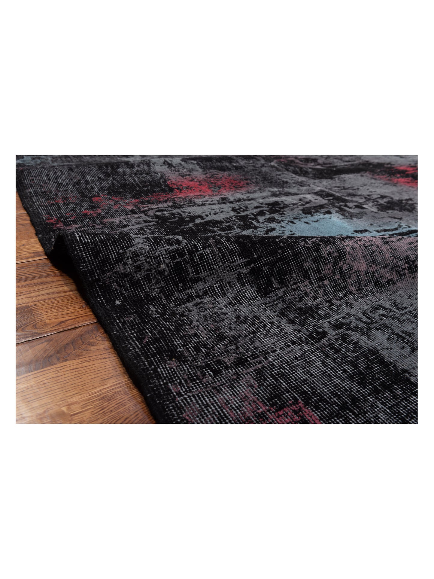 Vintage Black Gray 8x11.2 Hand Knotted Rug