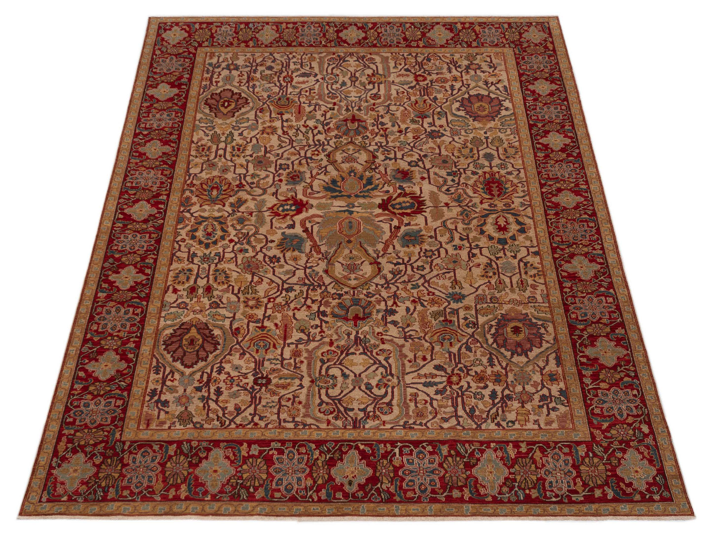 Siena Beige Red 9.4x12 Hand Knotted Rug
