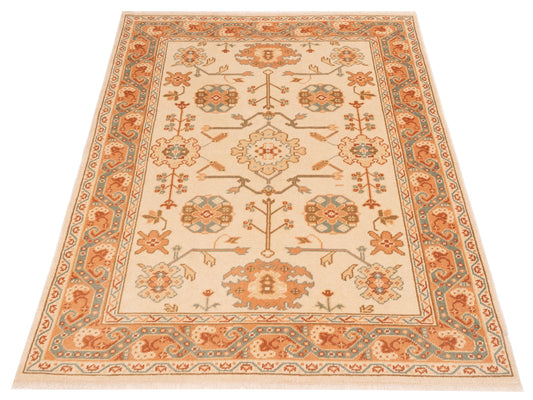 Oushak Ivory Pink 5.4x6.7 Hand Knotted Rug