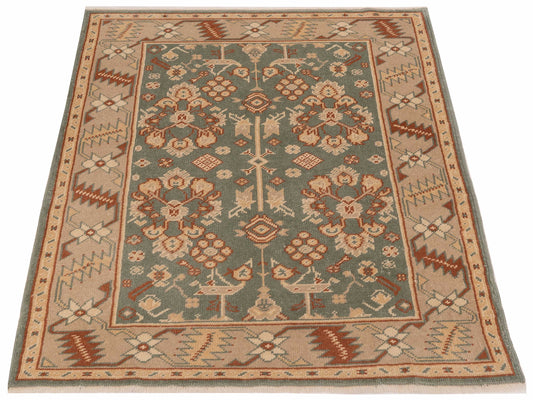 Oushak Green Ivory 4.2x5.9 Hand Knotted Rug