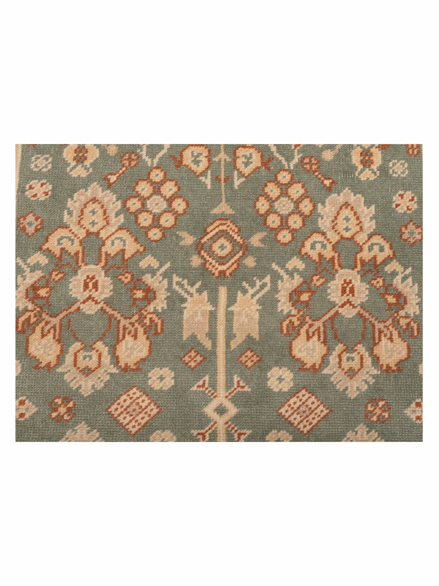 Oushak Green Ivory 4.2x5.9 Hand Knotted Rug