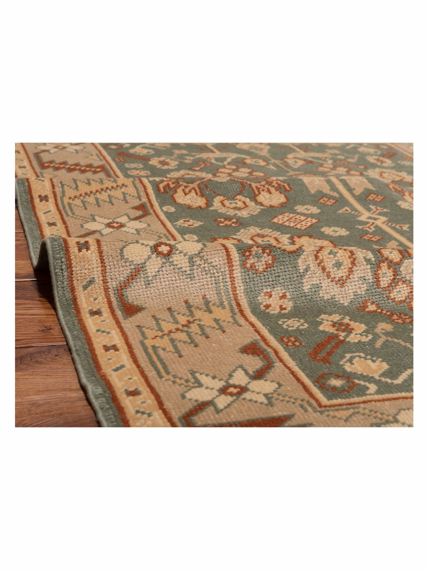 Oushak Green Ivory 4.2x5.9 Hand Knotted Rug