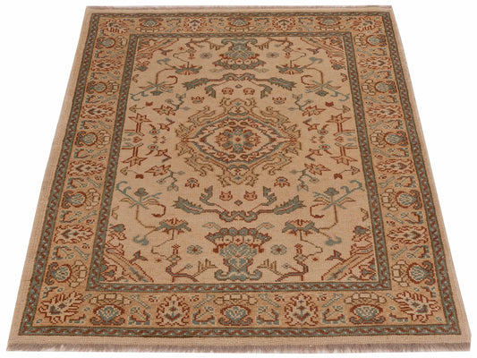 Oushak Ivory Gold 4.4x5.7 Hand Knotted Rug