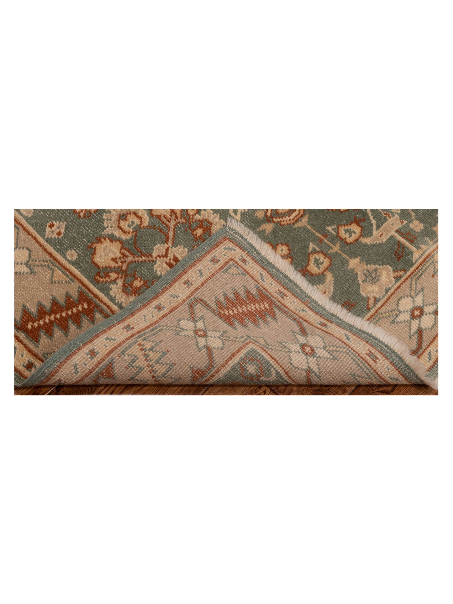 Oushak Green Camel 4.2x5.5 Hand Knotted Rug