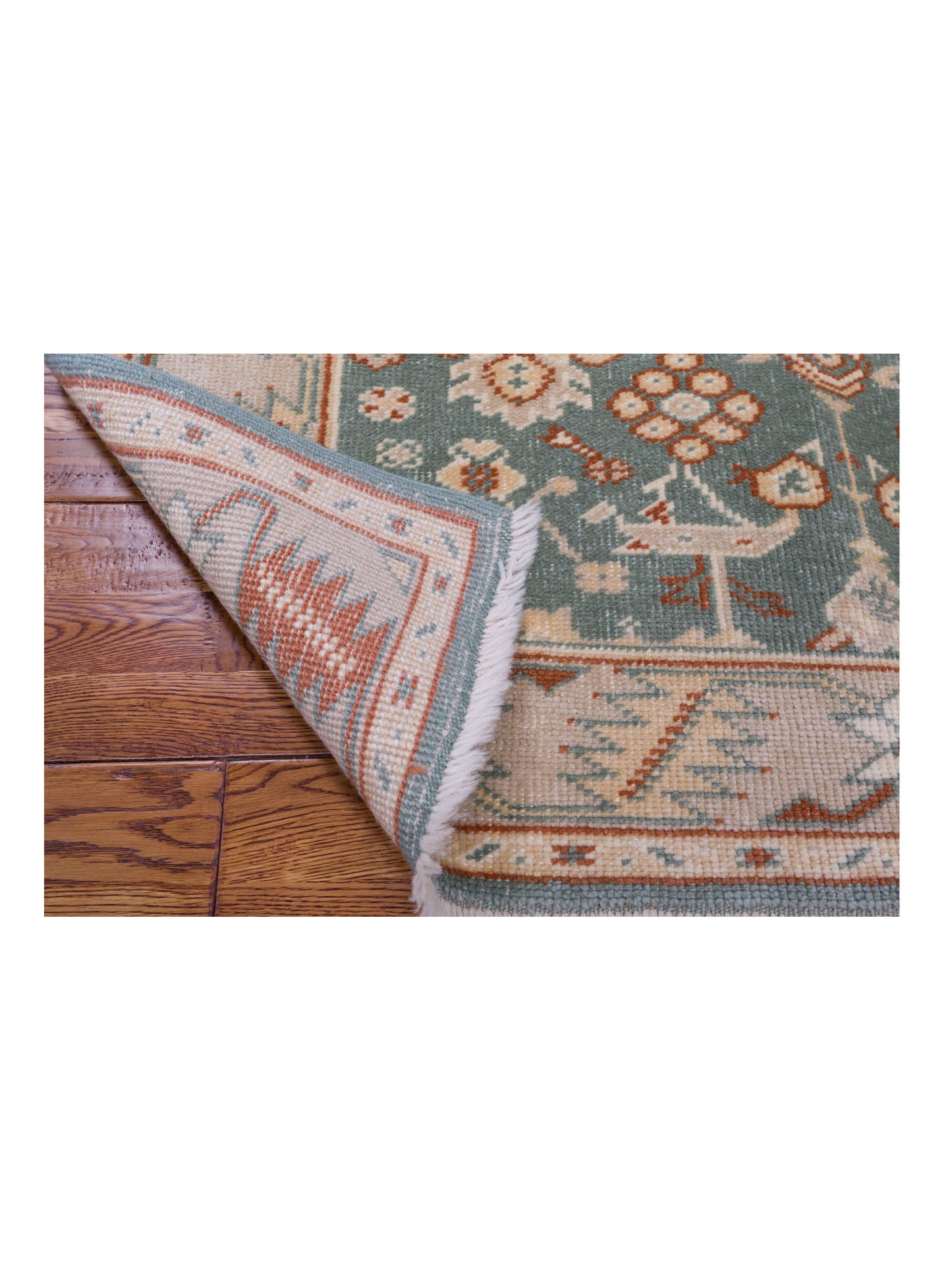 Oushak Green Camel 4.2x5.5 Hand Knotted Rug