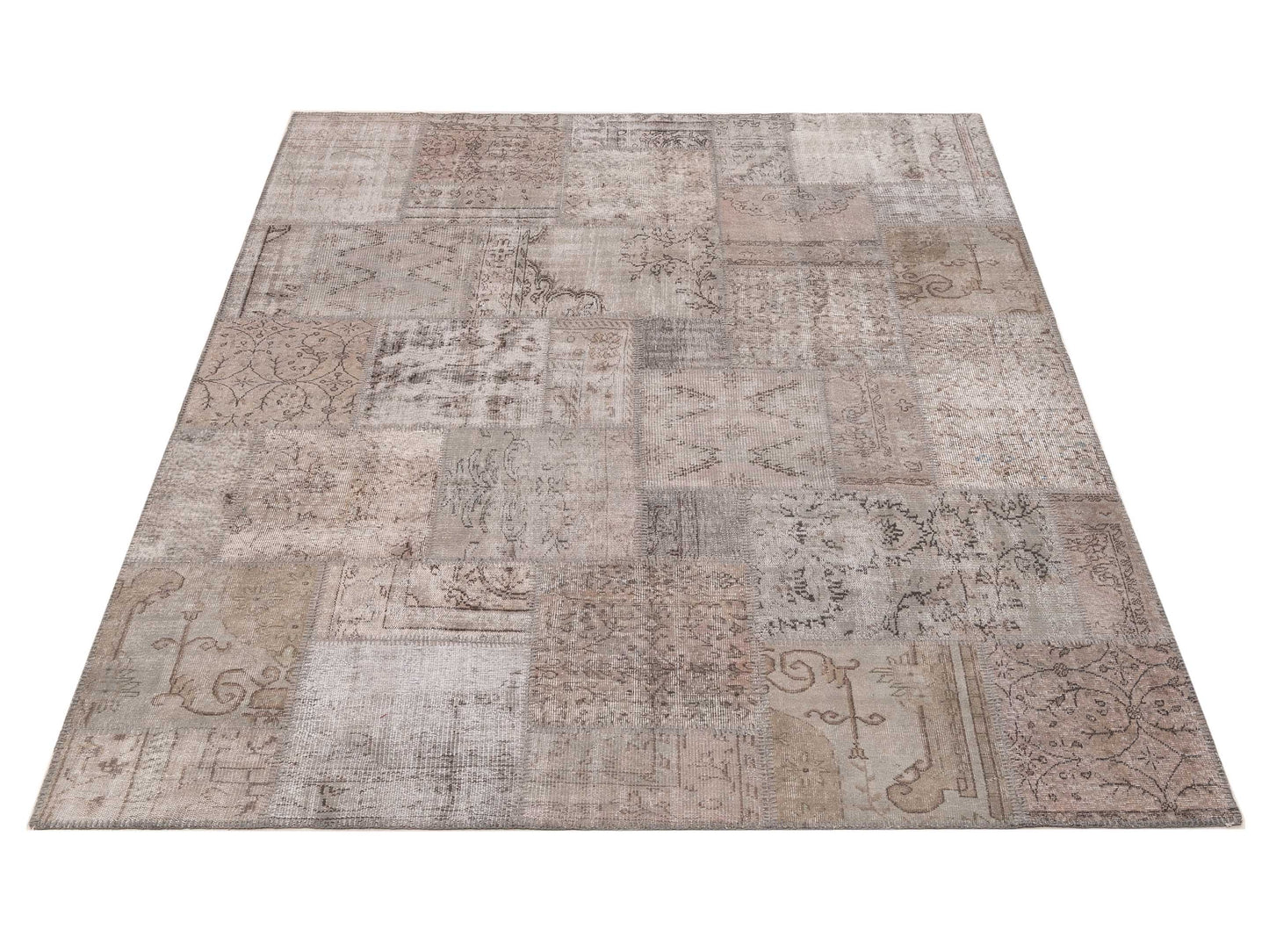Patchwork Light Gray 8.1x10 Hand Knotted Rug
