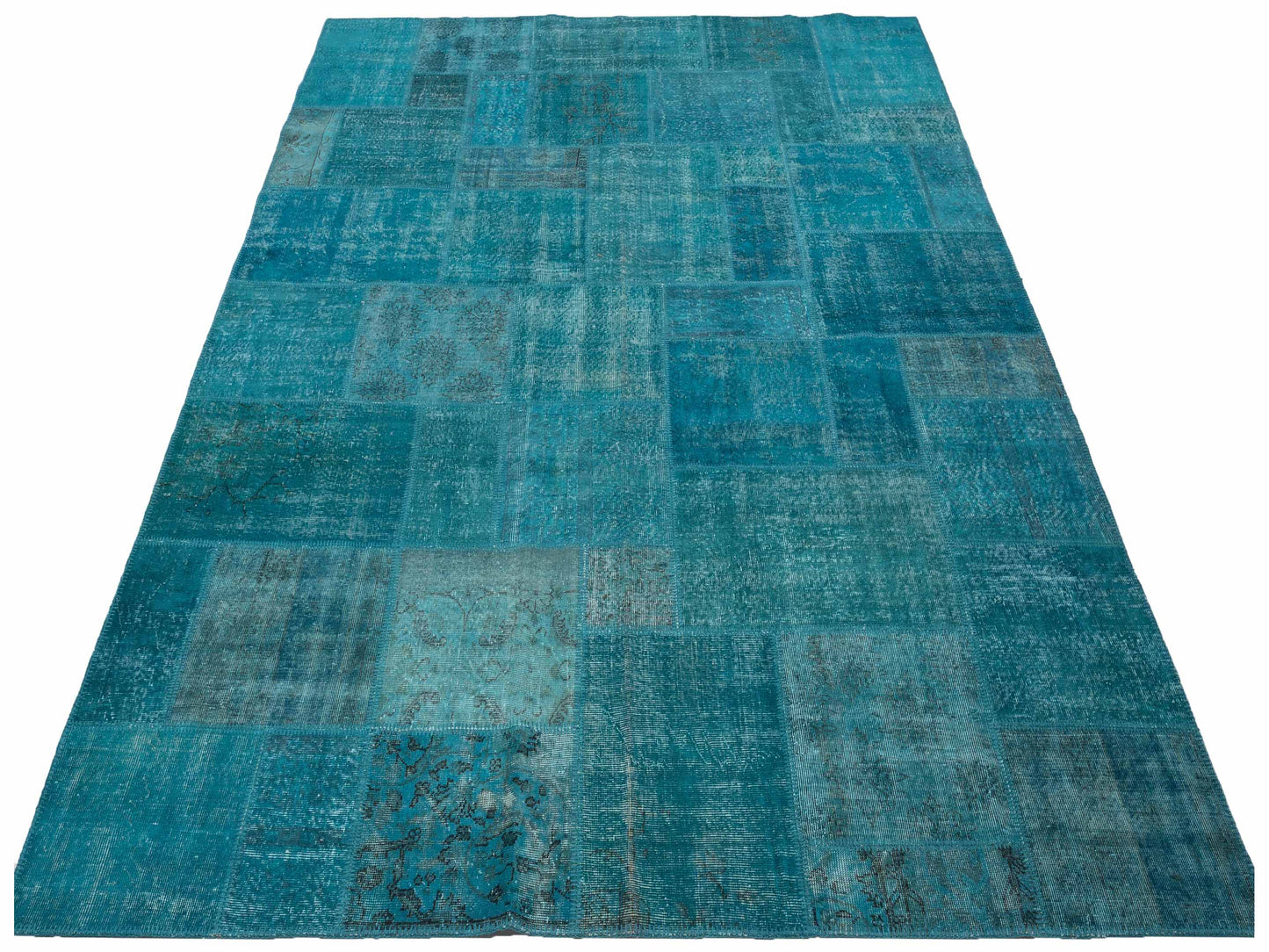 Patchwork Turquoise 9x12 Hand Knotted Rug