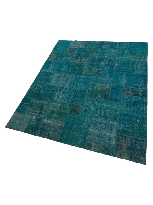 Patchwork Turquoise 9.1x12 Hand Knotted Rug