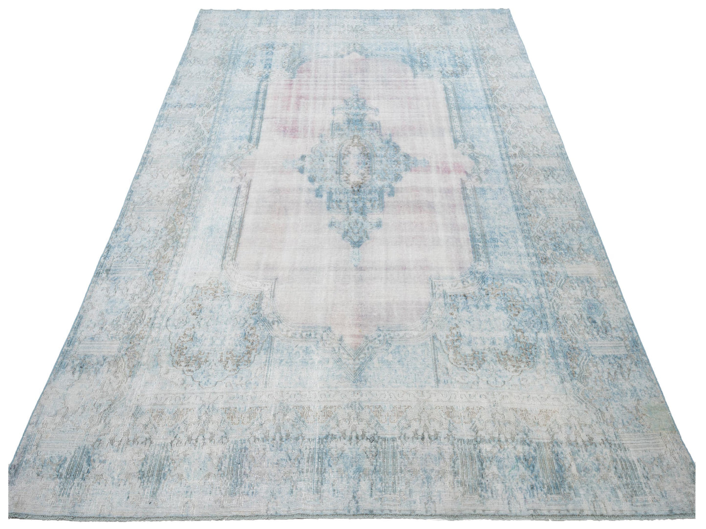 Vintage Light Blue 9.3x12.2 Hand Knotted Rug