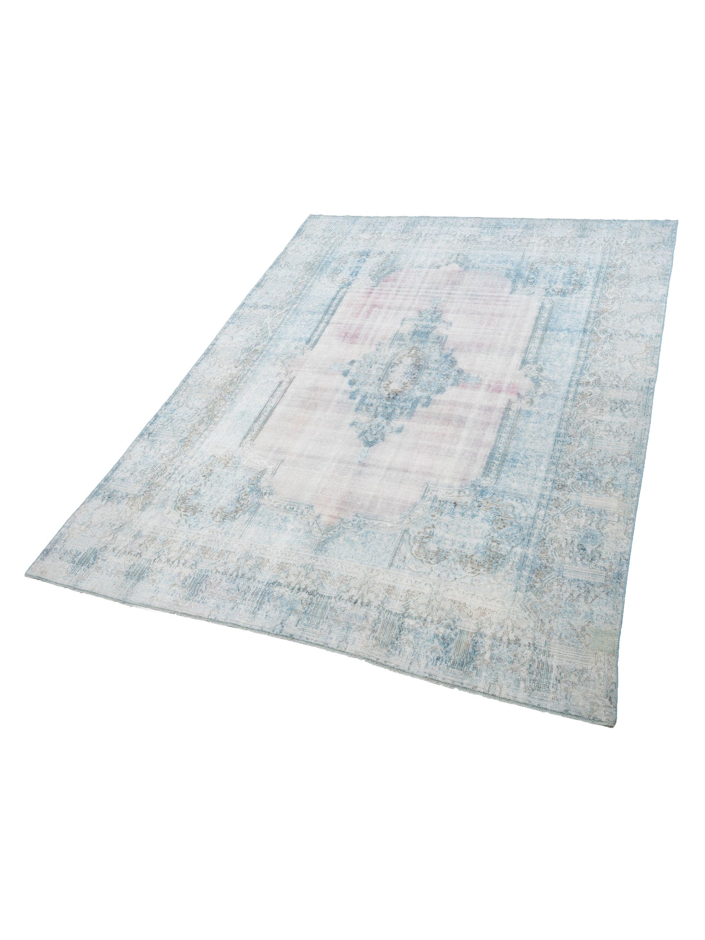 Vintage Light Blue 9.3x12.2 Hand Knotted Rug