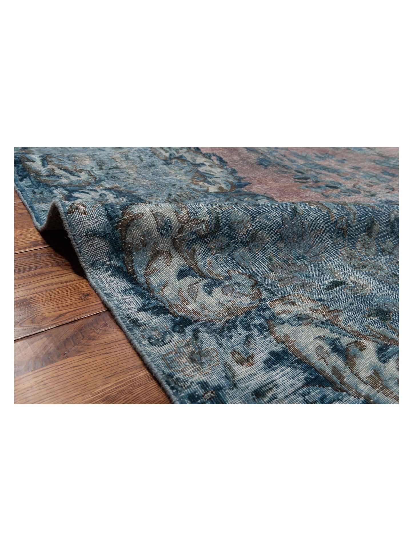 Vintage Pink Blue 9.4x12.5 Hand Knotted Rug