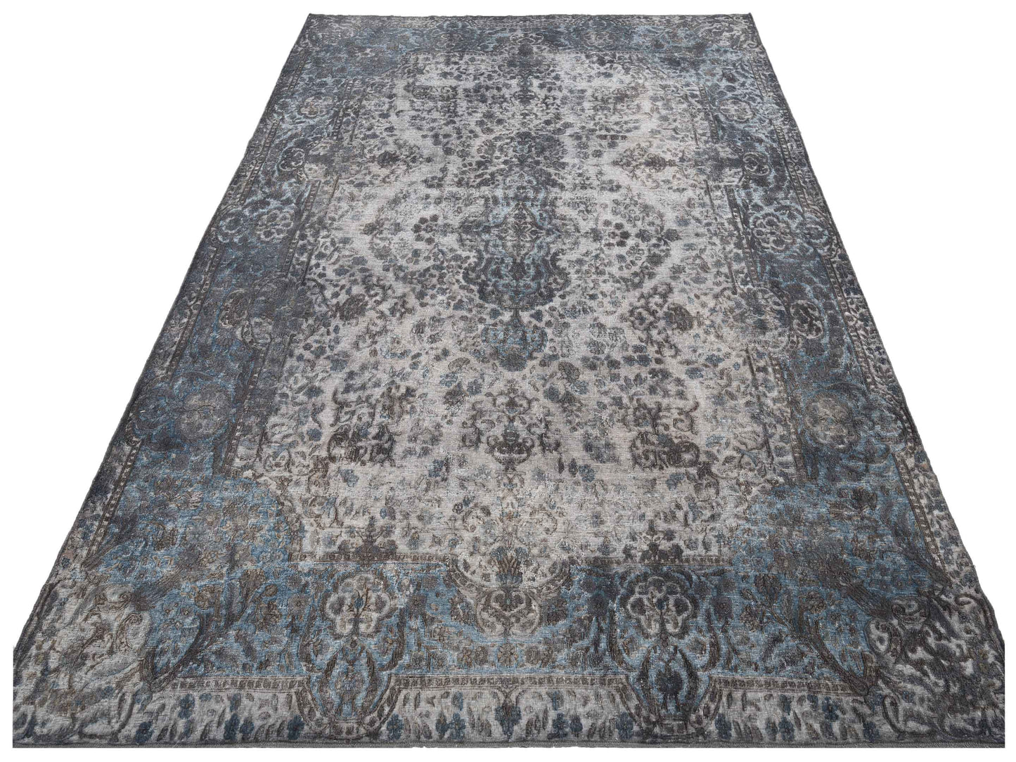 Vintage Gray Blue 9.8x13.6 Hand Knotted Rug