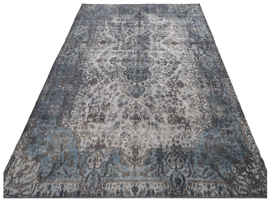 Vintage Gray Blue 9.8x13.6 Hand Knotted Rug