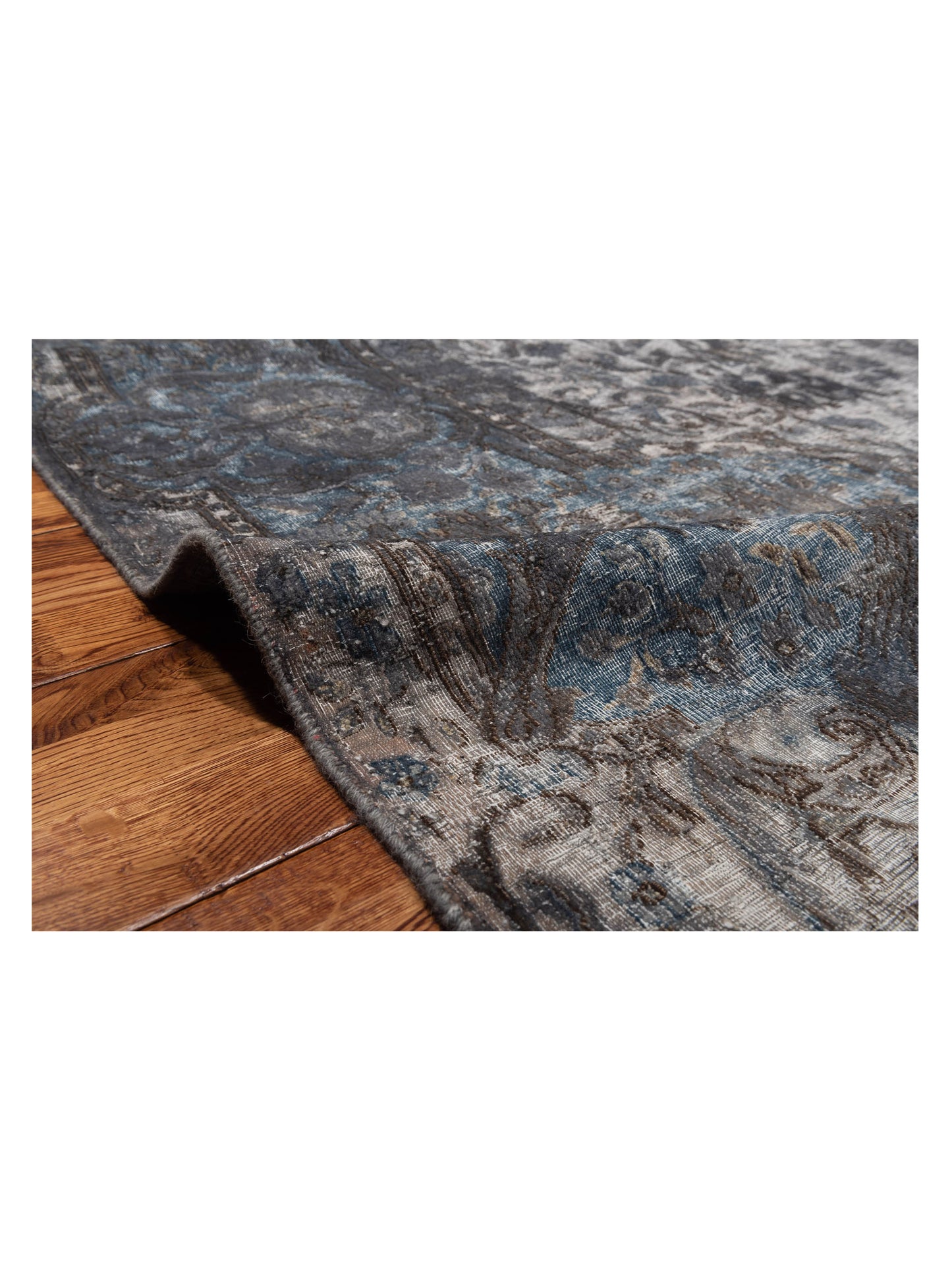 Vintage Gray Blue 9.8x13.6 Hand Knotted Rug