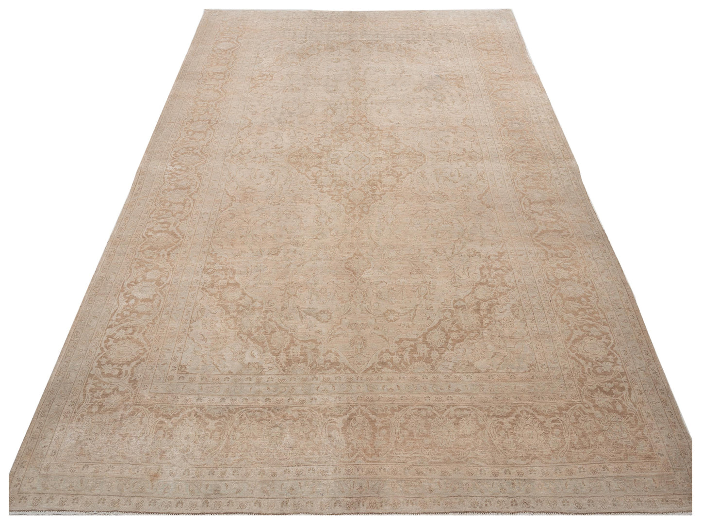 Vintage Cream Brown 9.7x13.3 Hand Knotted Rug