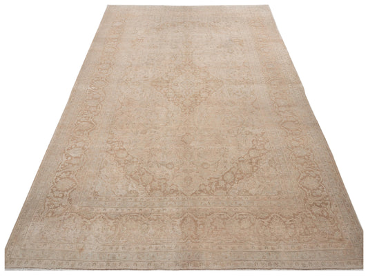 Vintage Cream Brown 9.7x13.3 Hand Knotted Rug