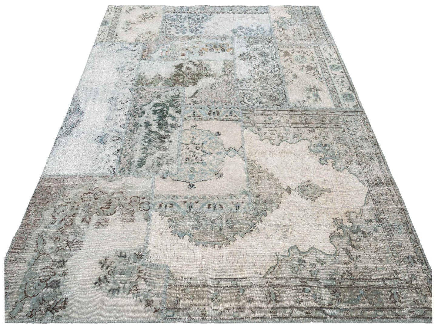 Patchwork Light Blue 9x12 Hand Knotted Rug