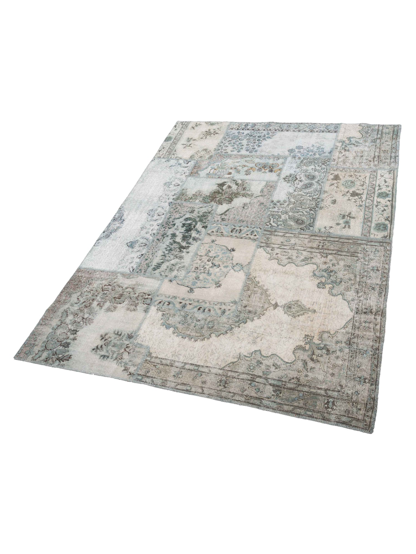 Patchwork Light Blue 9x12 Hand Knotted Rug