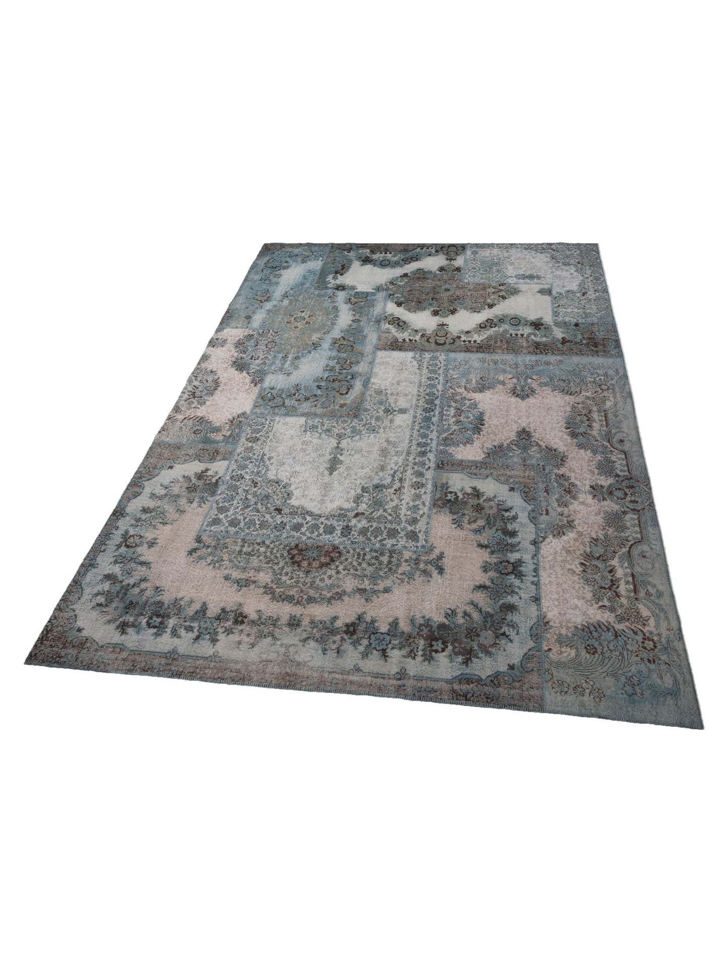 Patchwork Silver Blue 11.6x15.6 Hand Knotted Rug