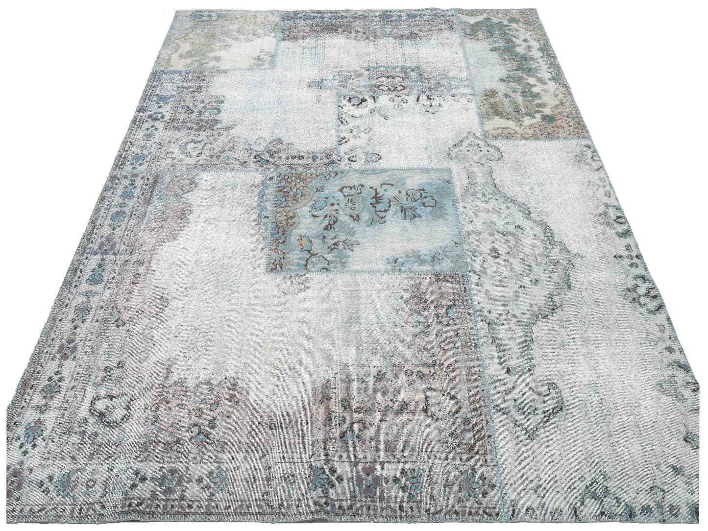 Patchwork Light Blue 9.1x12 Hand Knotted Rug