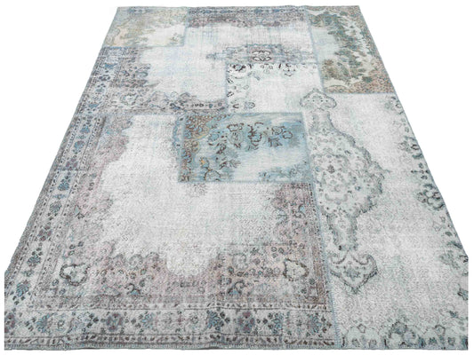 Patchwork Light Blue 9.1x12 Hand Knotted Rug