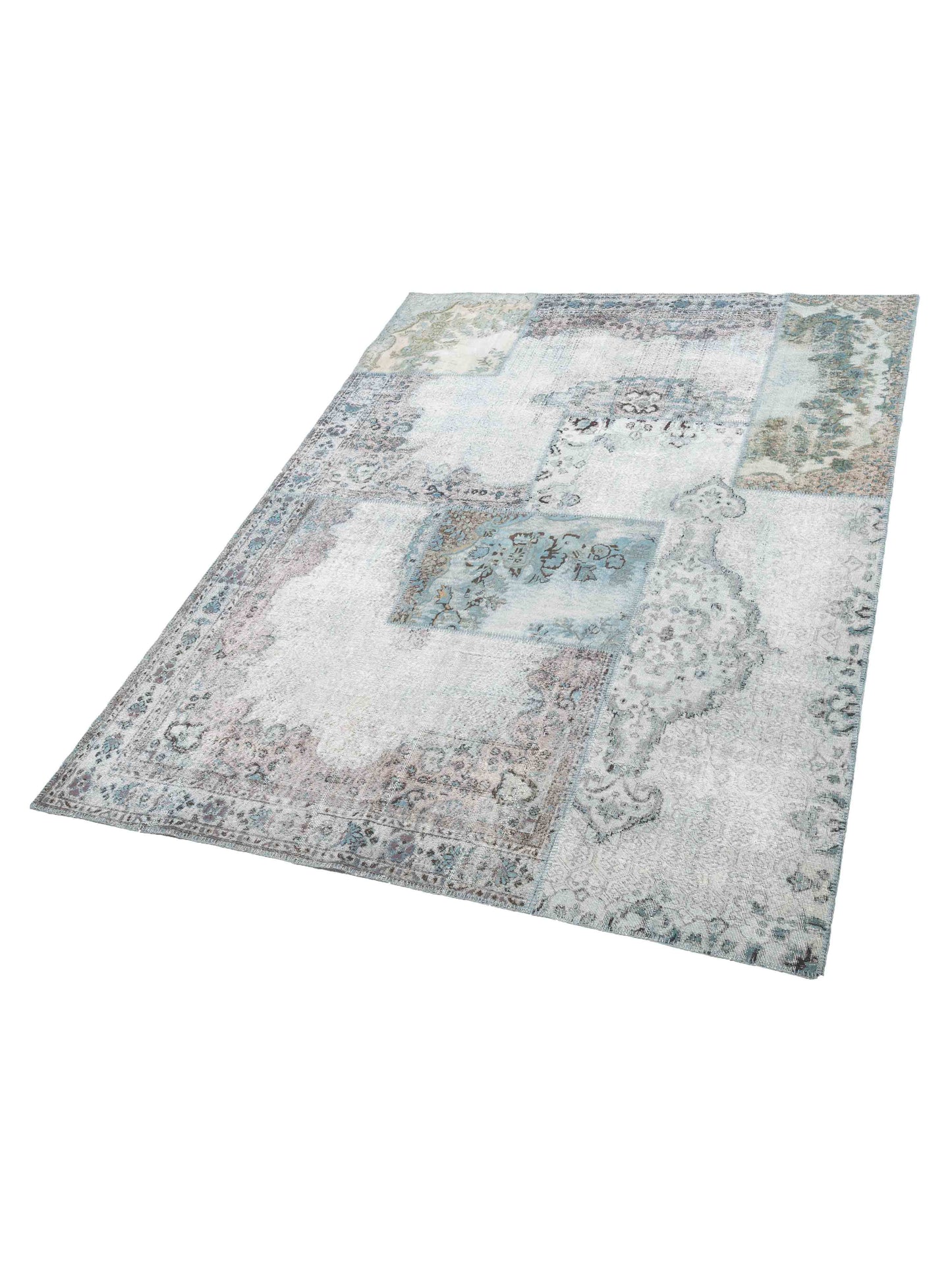 Patchwork Light Blue 9.1x12 Hand Knotted Rug