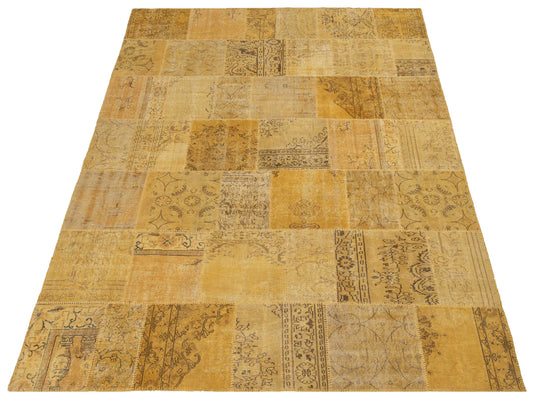 Patchwork Yellow 9x12 Hand Knotted Rug