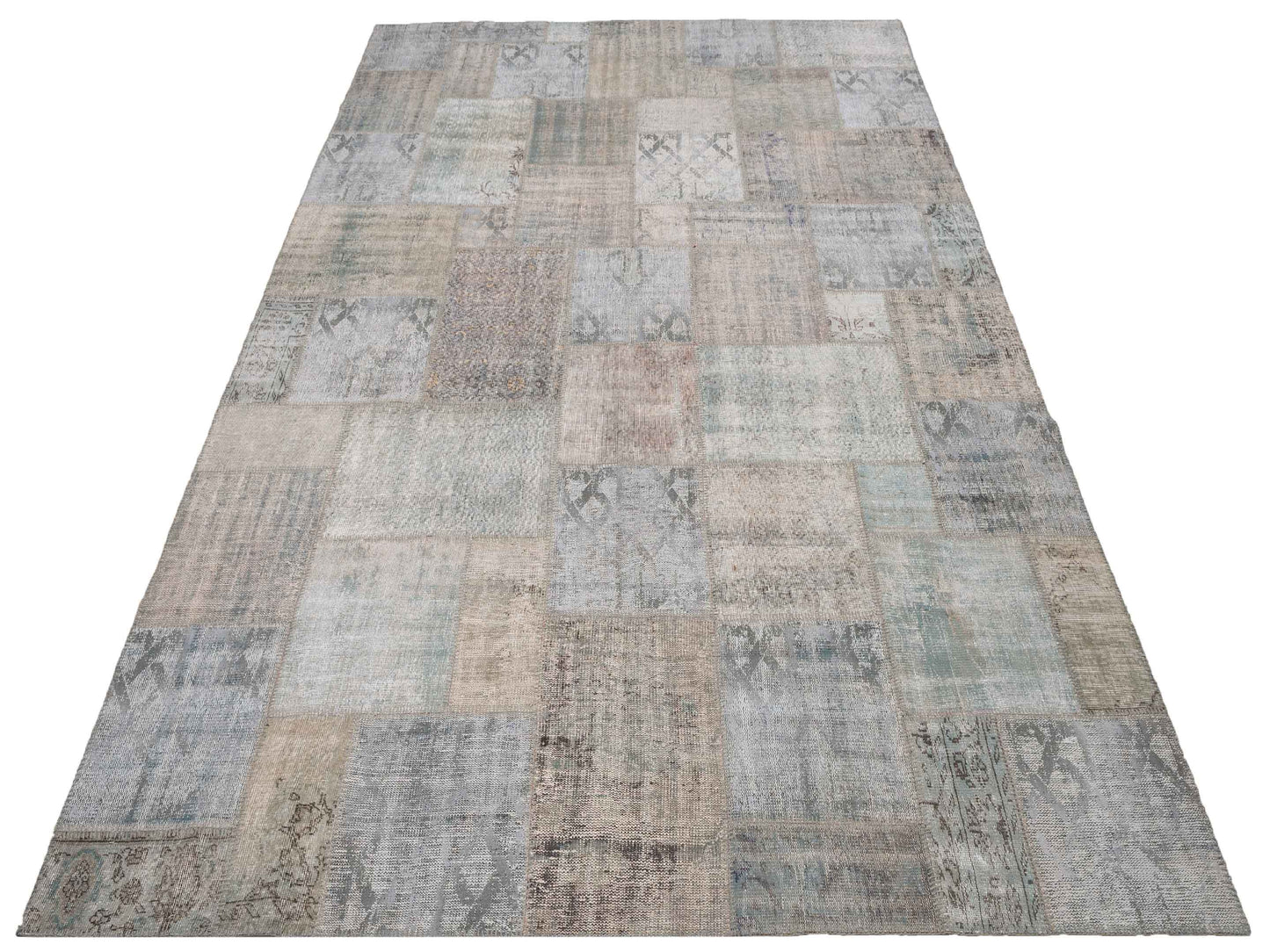 Patchwork Aqua Green 9.10x13.2 Hand Knotted Rug
