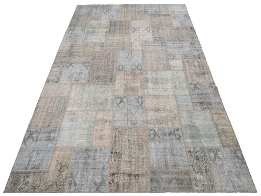 Patchwork Aqua Green 9.10x13.2 Hand Knotted Rug