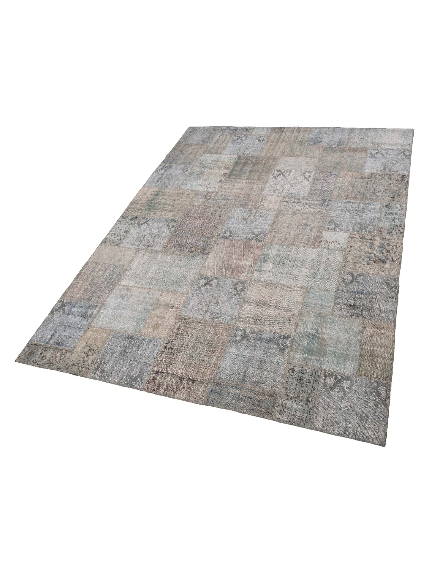 Patchwork Aqua Green 9.10x13.2 Hand Knotted Rug