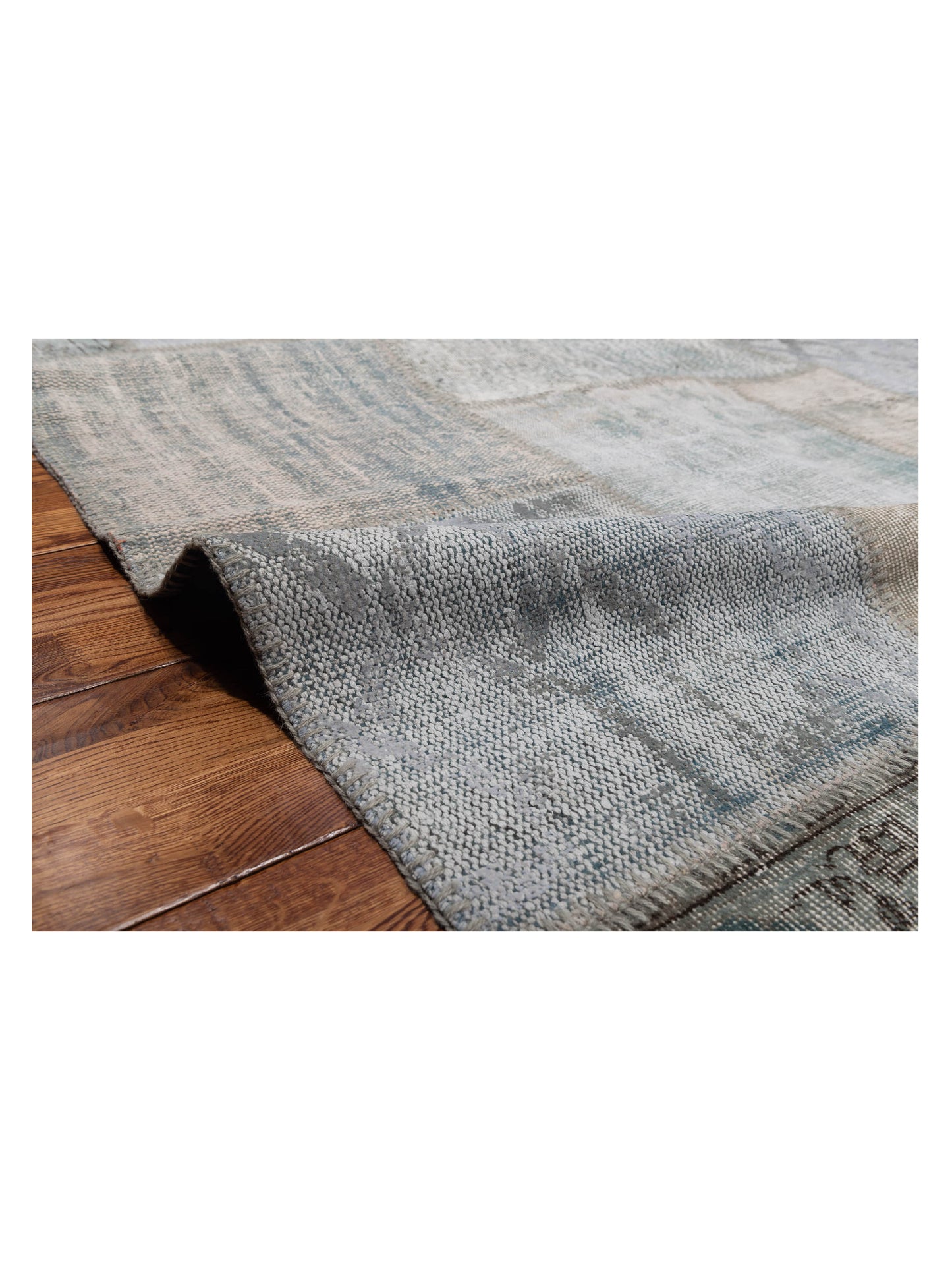 Patchwork Aqua Green 9.10x13.2 Hand Knotted Rug