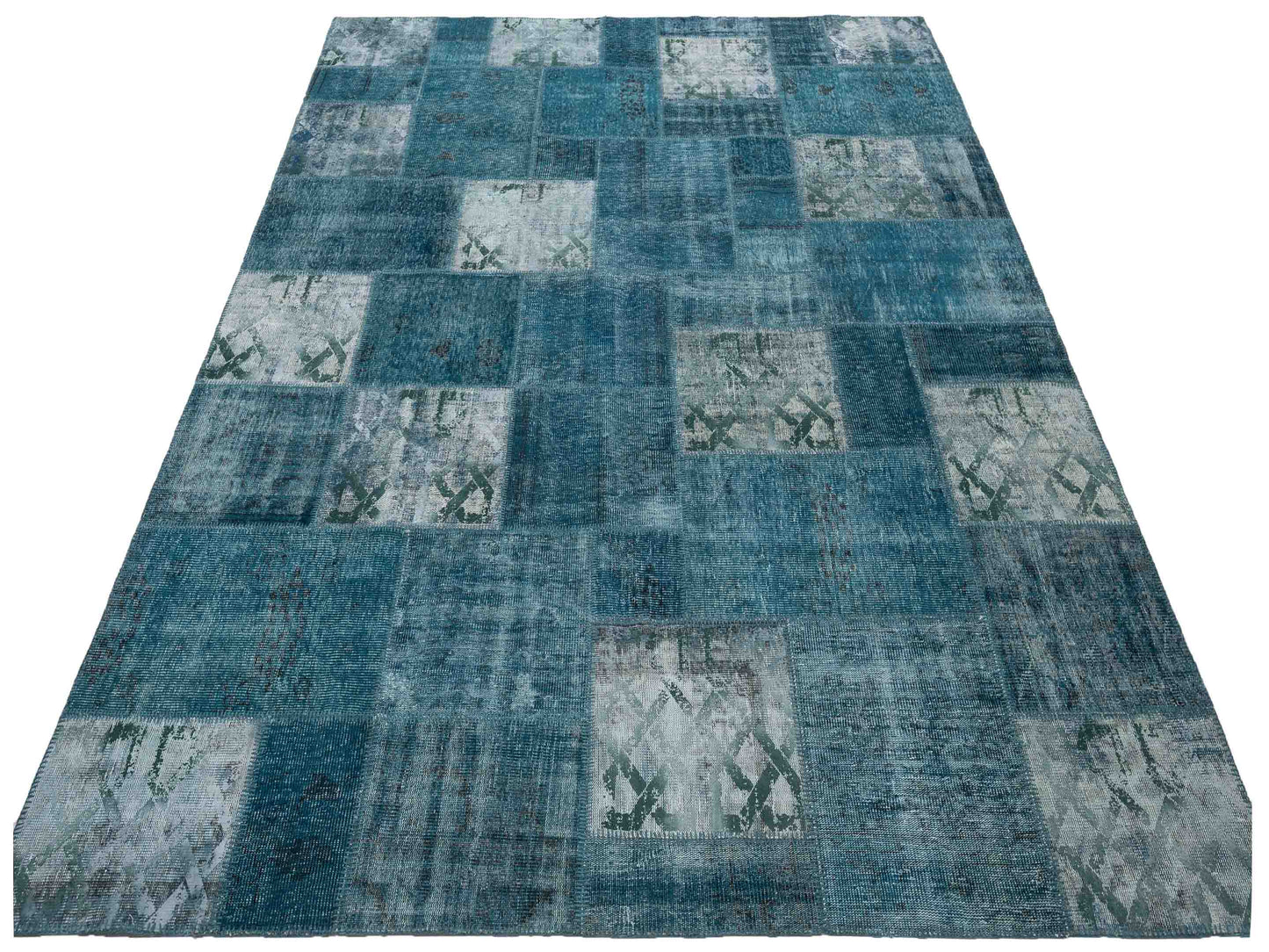 Patchwork Green 9x12 Hand Knotted Rug