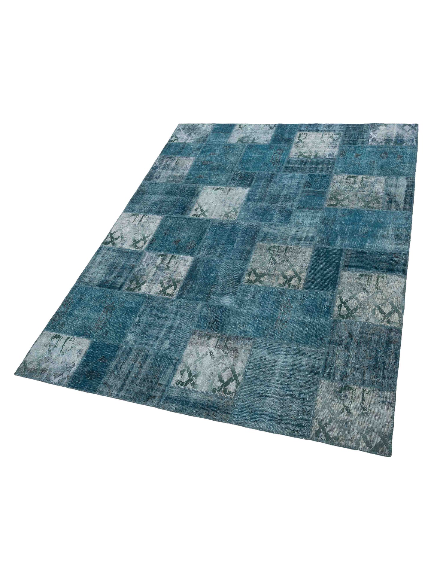 Patchwork Green 9x12 Hand Knotted Rug