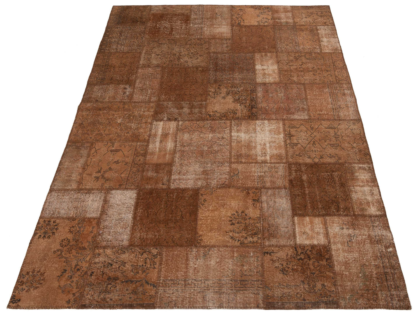 Patchwork Brown 9x12 Hand Knotted Rug