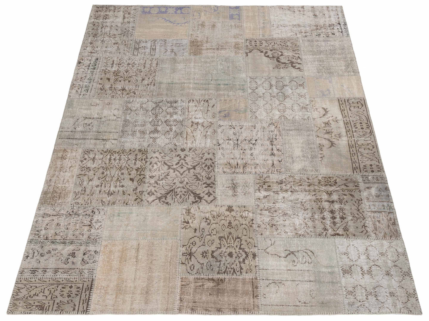 Patchwork Light Gray 8x9.11 Hand Knotted Rug