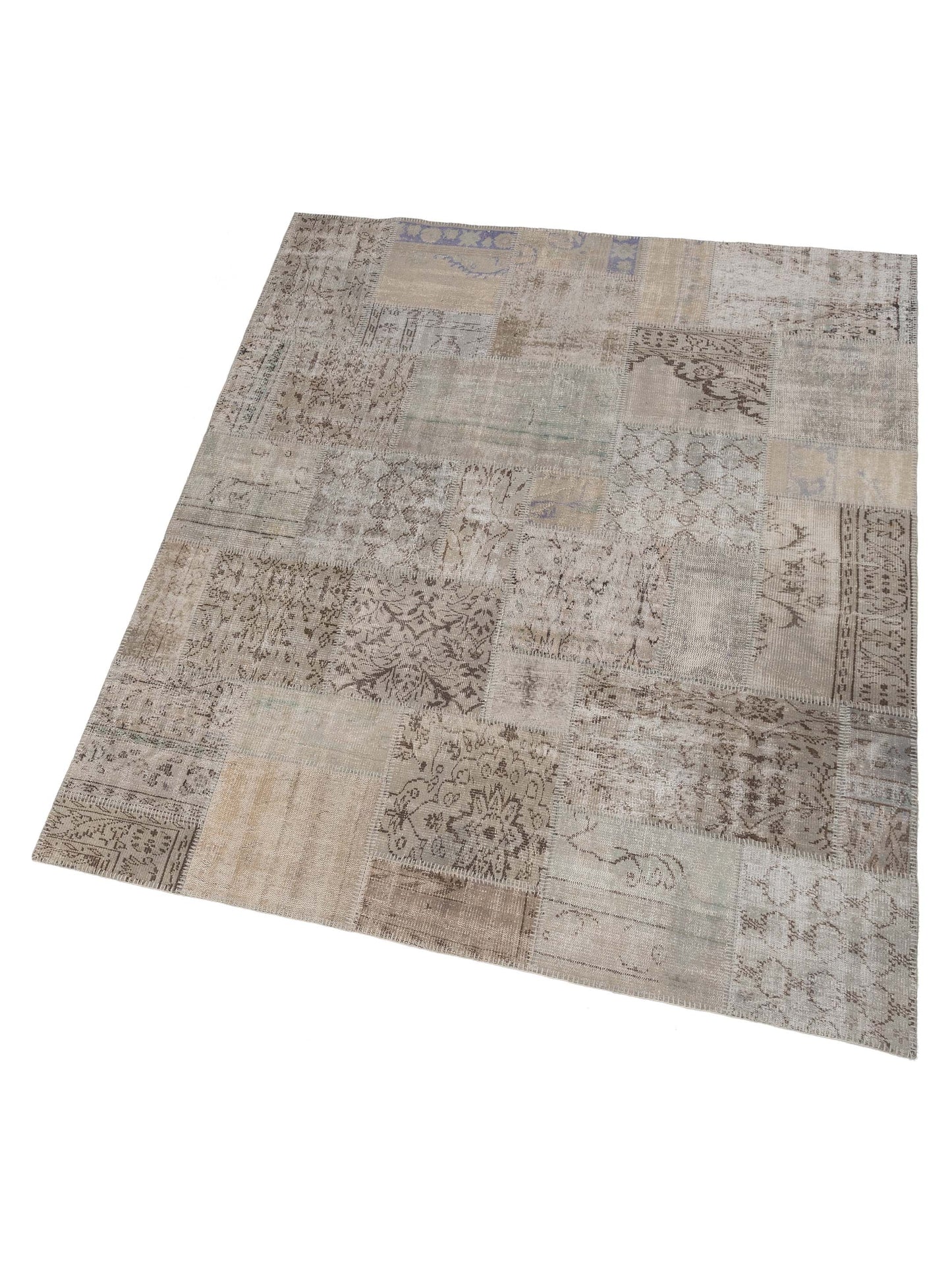 Patchwork Light Gray 8x9.11 Hand Knotted Rug