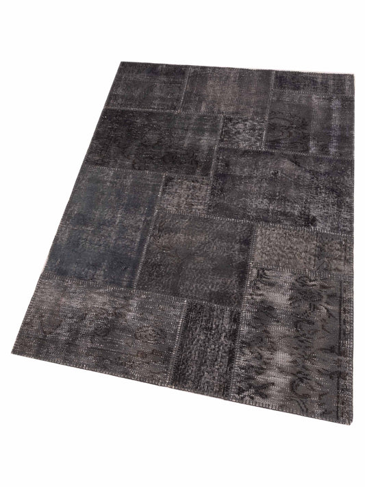 Patchwork Charcoal 4x6 Hand Knotted Rug