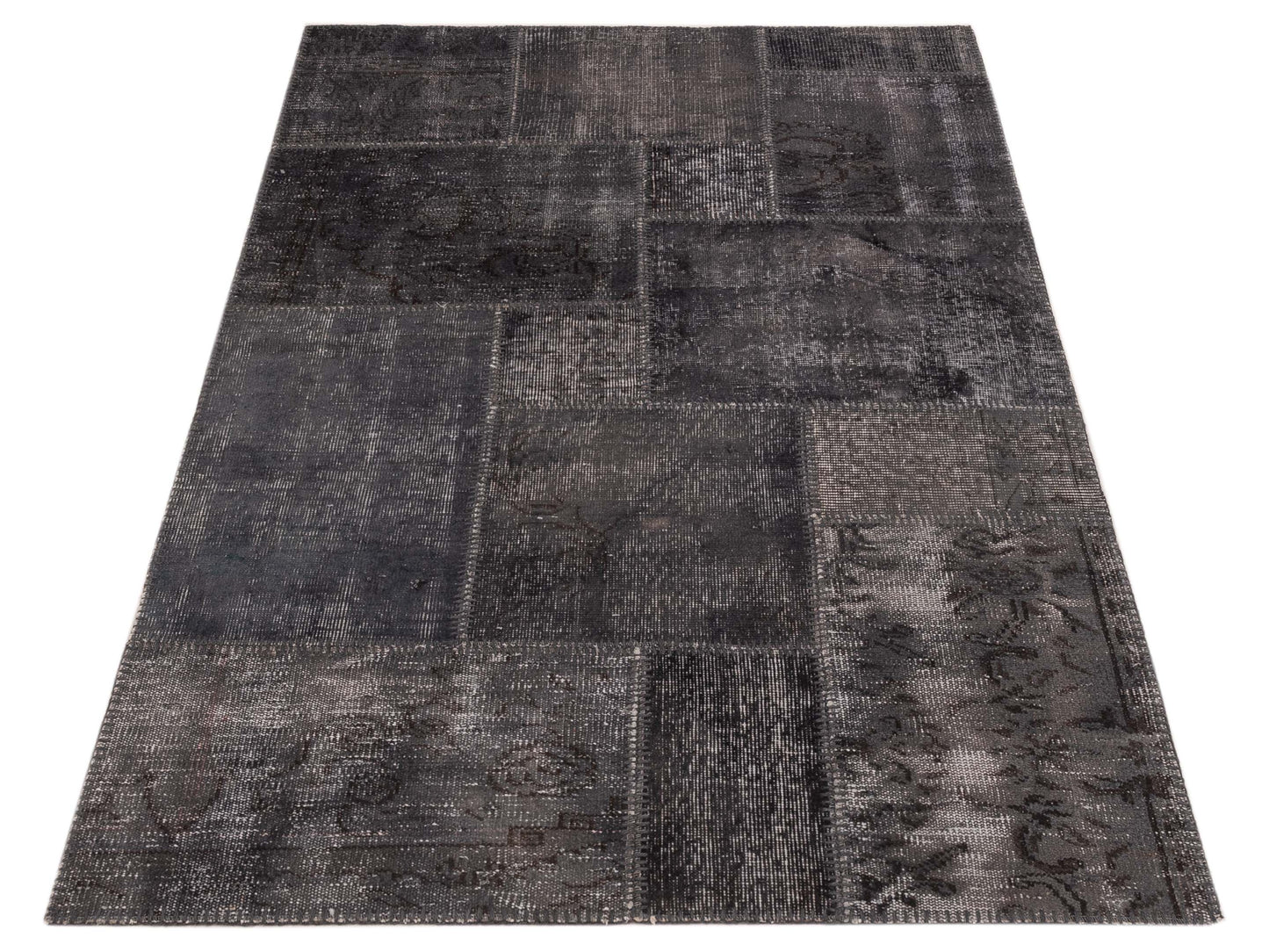 Patchwork Charcoal 4x6 Hand Knotted Rug