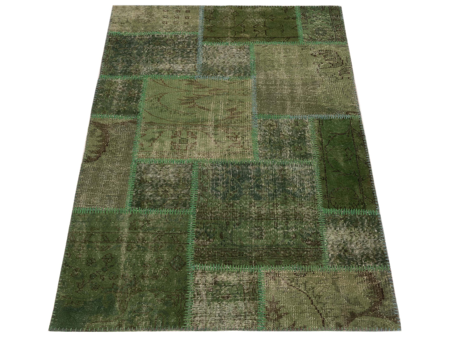 Patchwork Green 3.11x5.11 Hand Knotted Rug