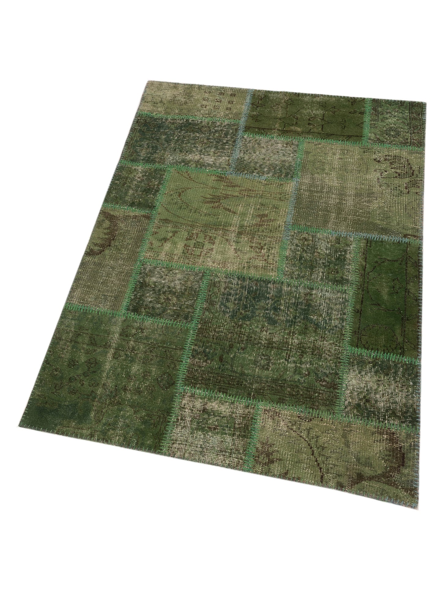 Patchwork Green 3.11x5.11 Hand Knotted Rug