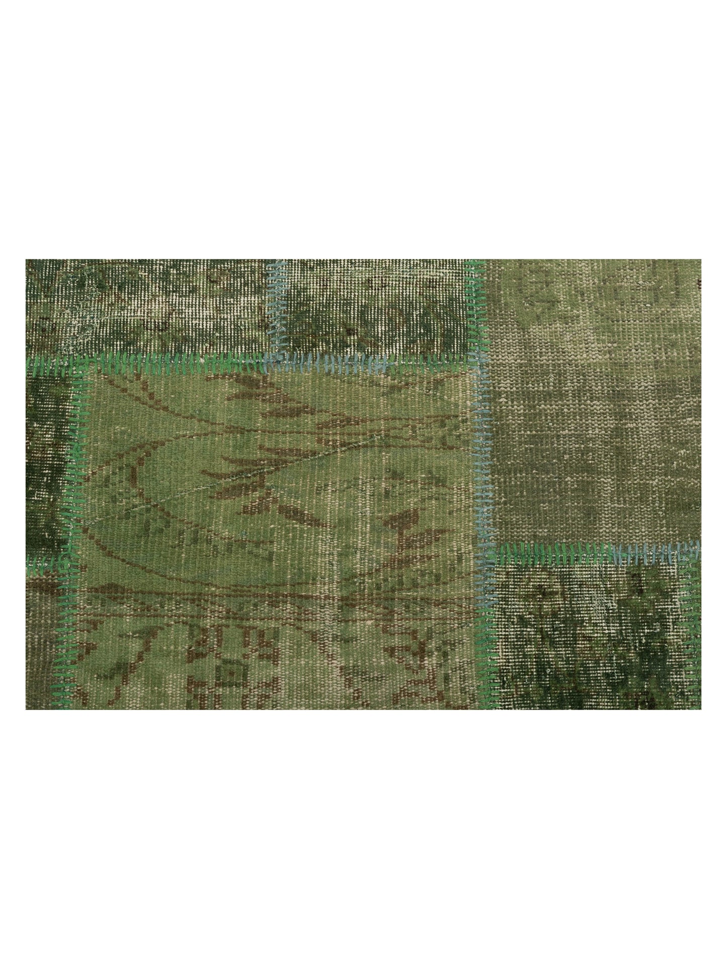 Patchwork Green 3.11x5.11 Hand Knotted Rug