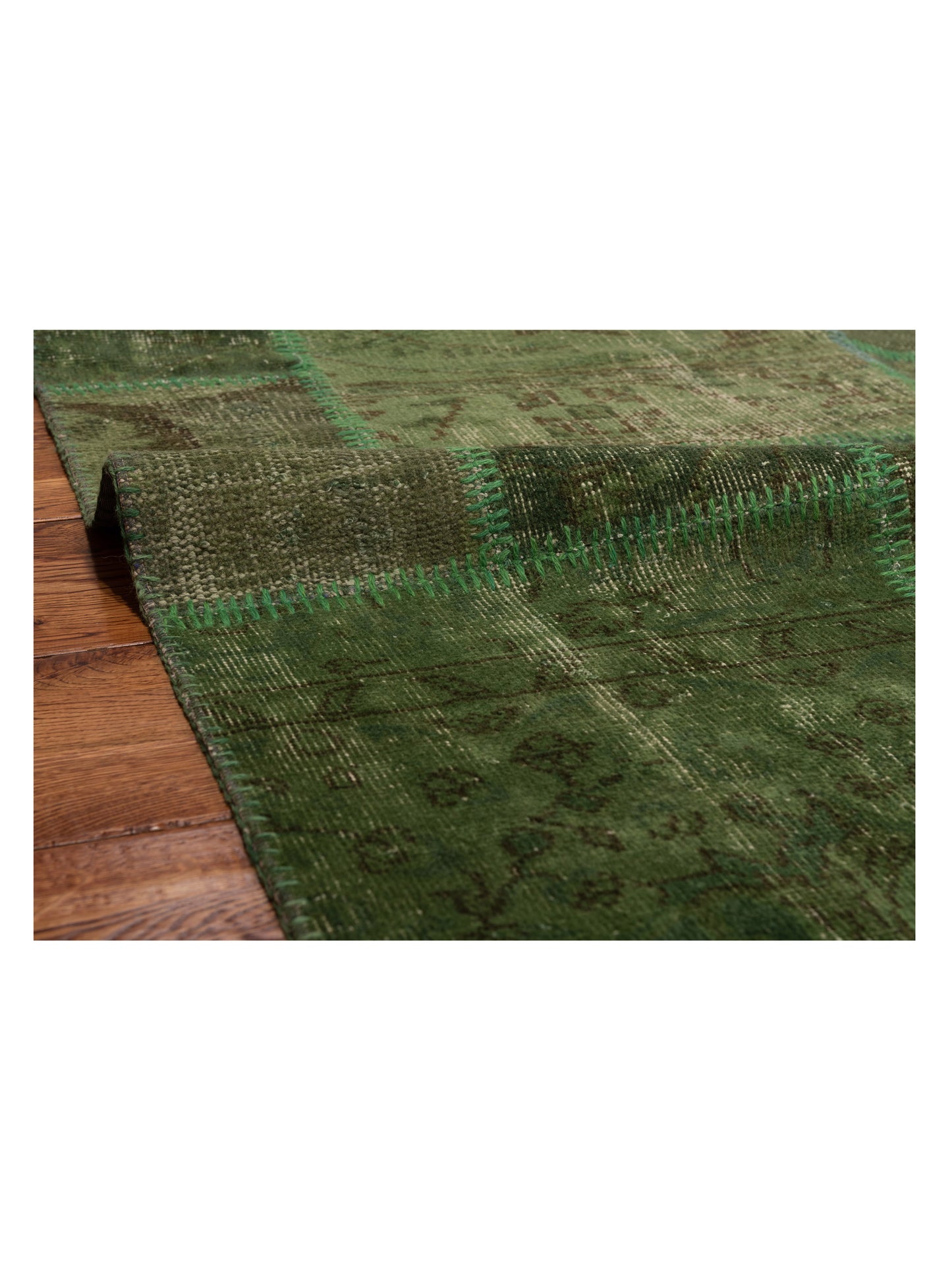 Patchwork Green 3.11x5.11 Hand Knotted Rug