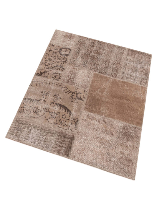 Patchwork Brown 3.3x4.11 Hand Knotted Rug