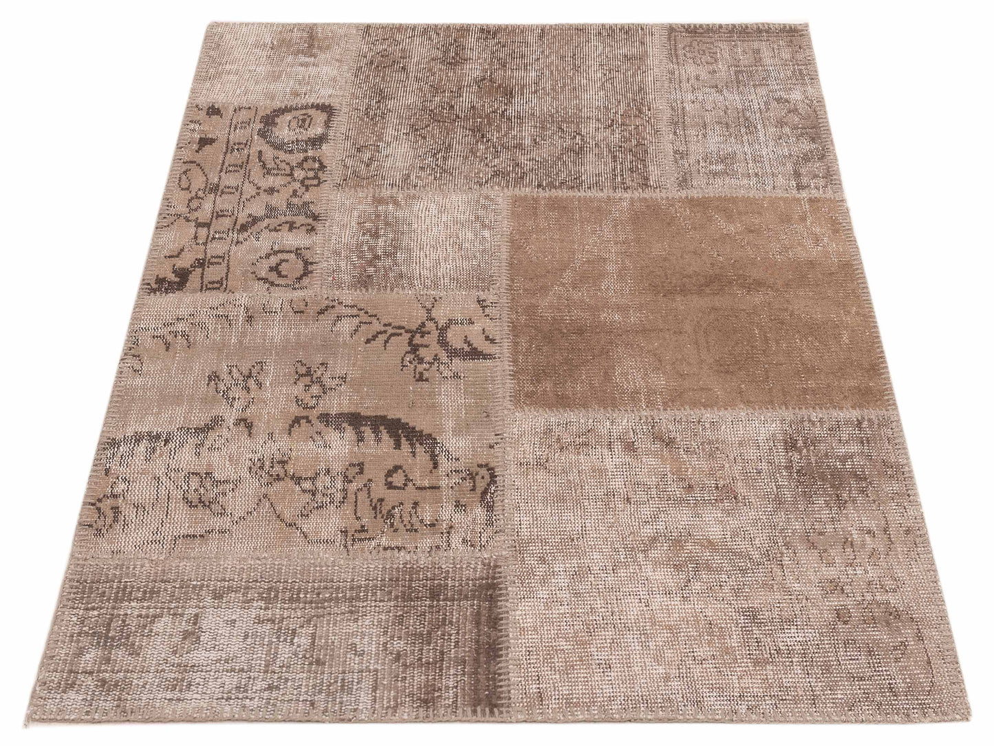 Patchwork Brown 3.3x4.11 Hand Knotted Rug