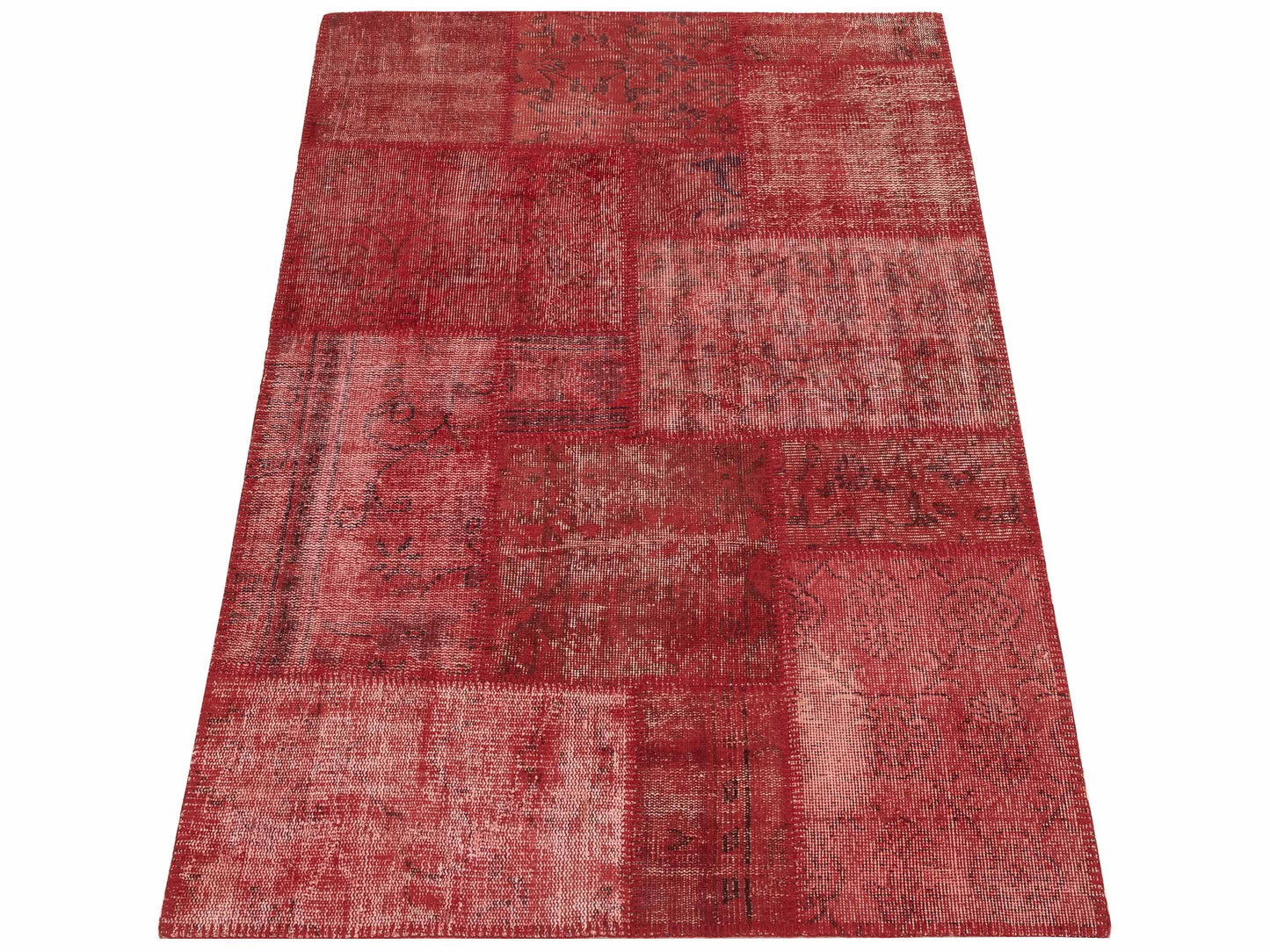 Patchwork Red 3.11x5.11 Hand Knotted Rug