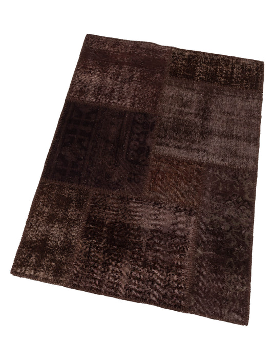 Patchwork Brown 3.4x4.11 Hand Knotted Rug