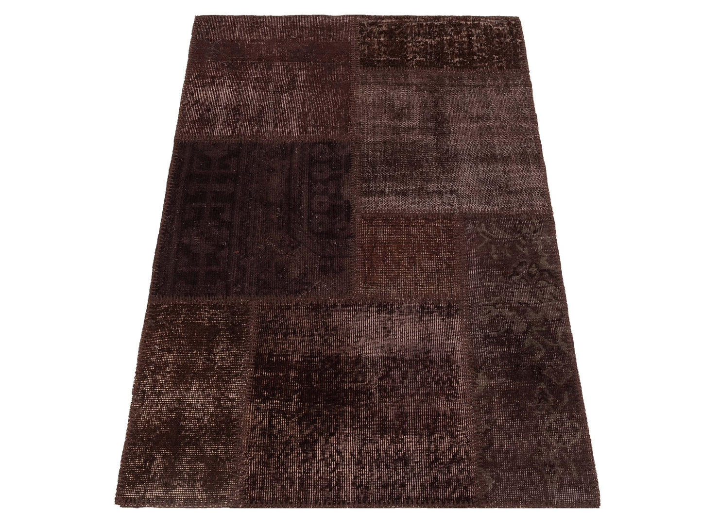 Patchwork Brown 3.4x4.11 Hand Knotted Rug