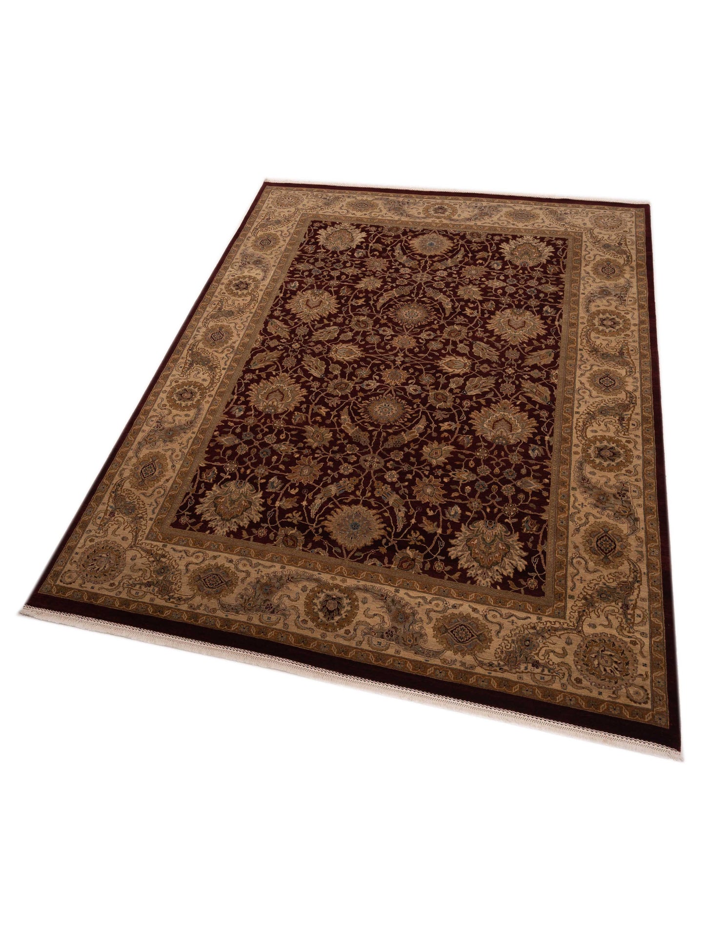 Sansira Burgundy Cream 9.4x12.1 Hand Knotted Rug