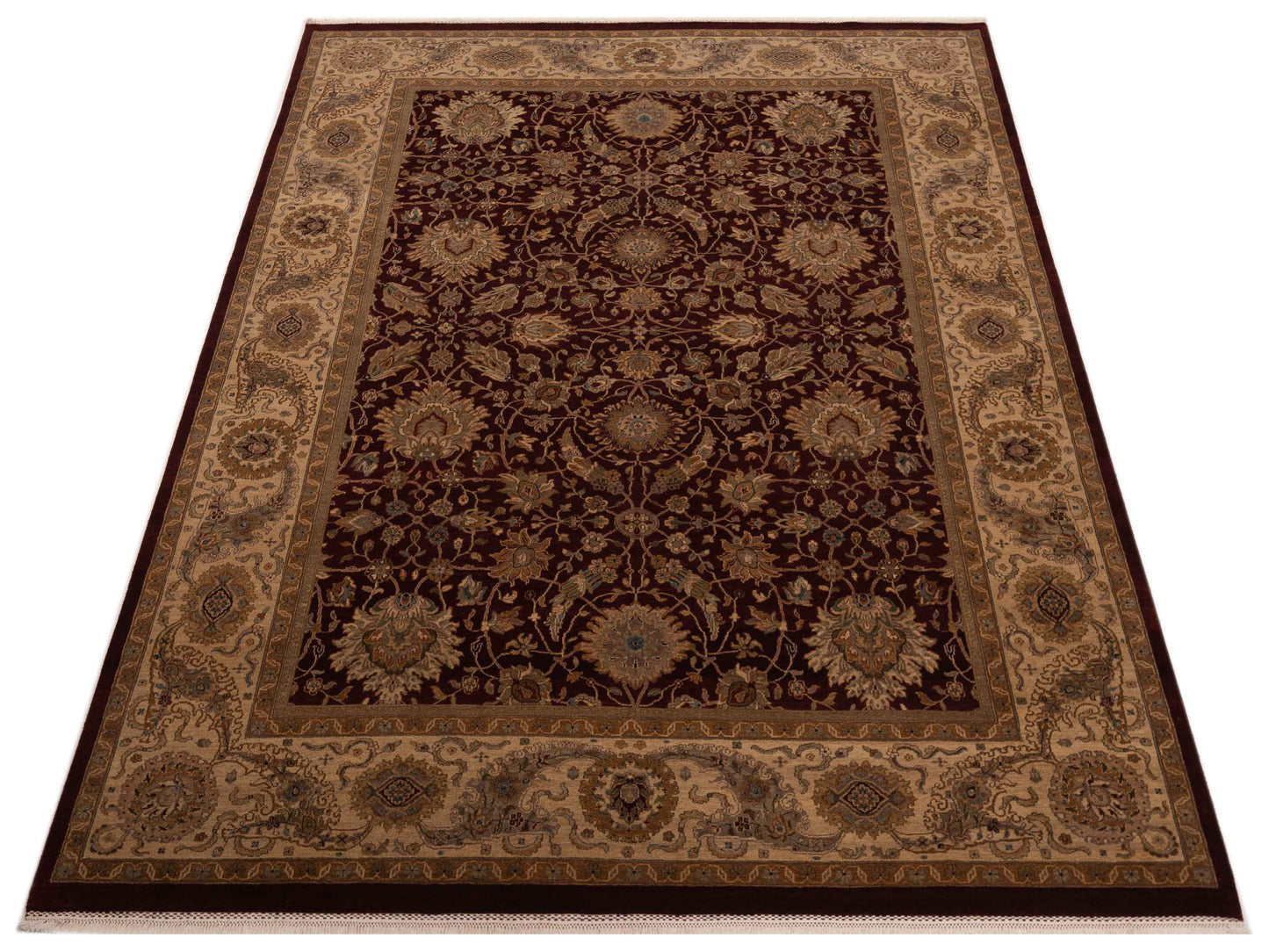 Sansira Burgundy Cream 9.4x12.1 Hand Knotted Rug