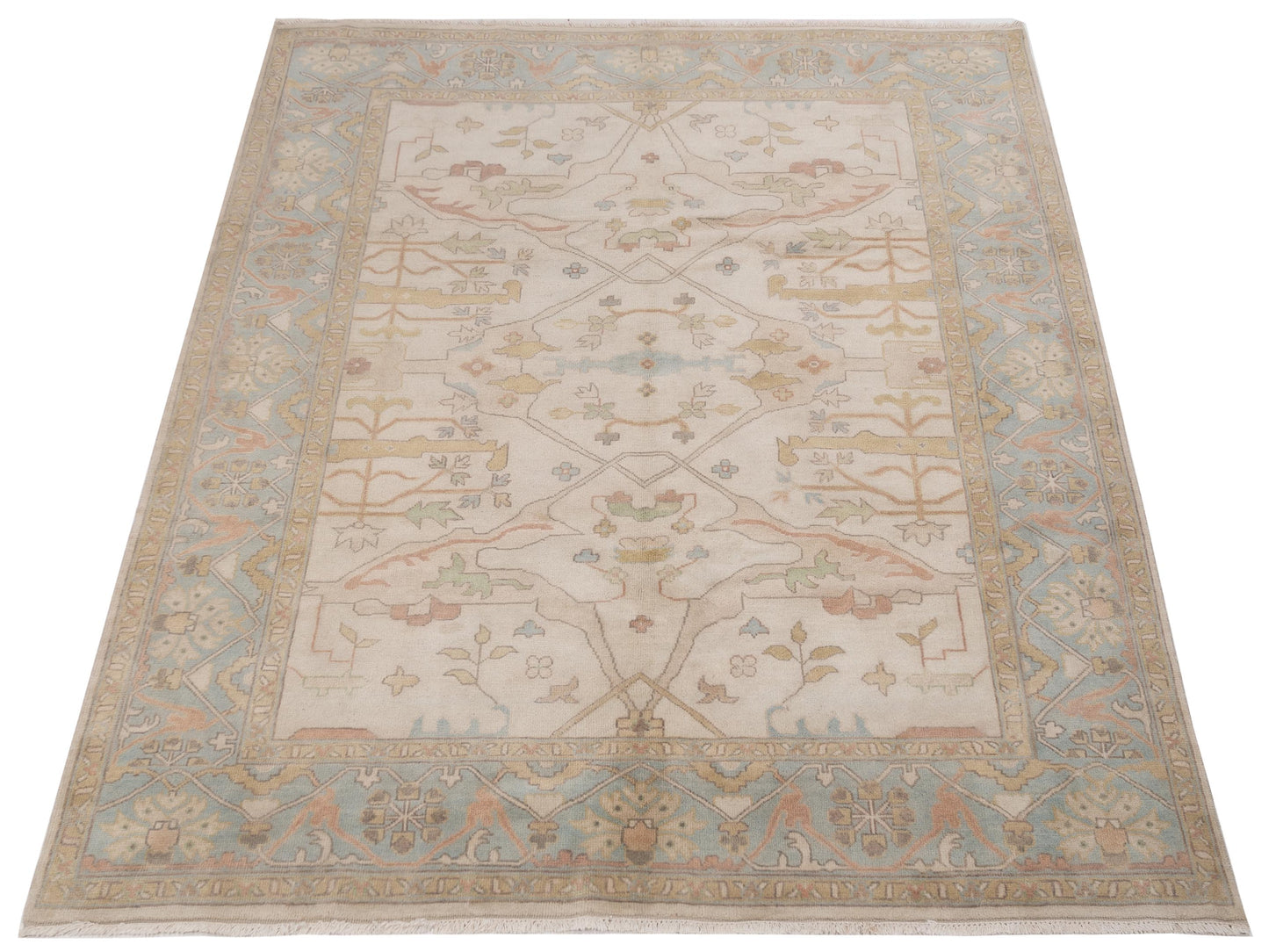 Oushak Ivory Light Blue 8.2x9.9 Hand Knotted Rug